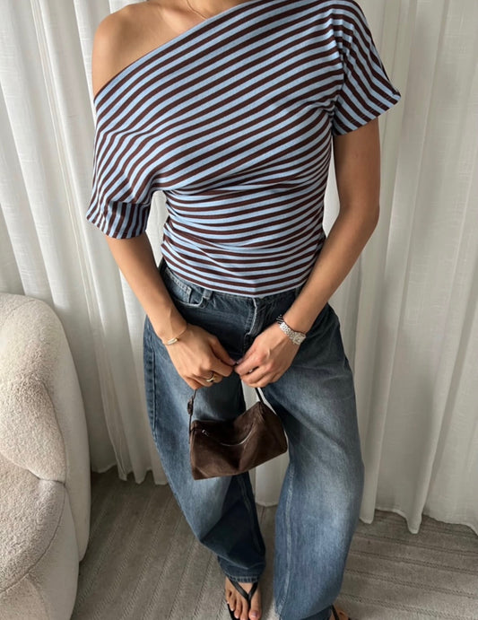 Gina Top - Blue/Brown