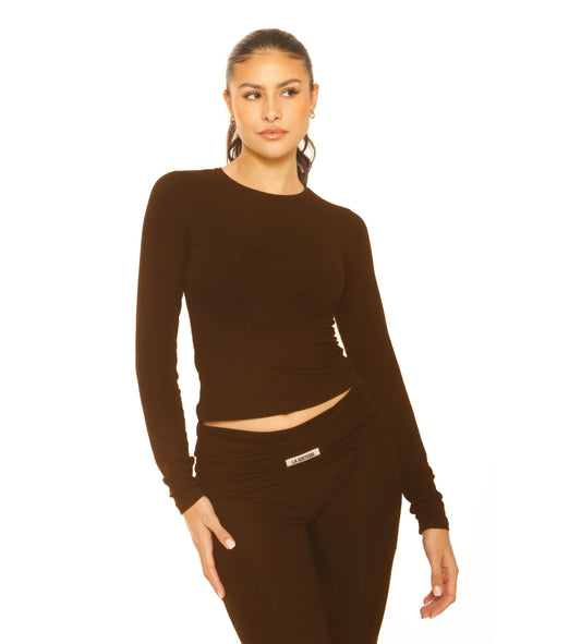 Long Sleeve Lounge Top - Brown