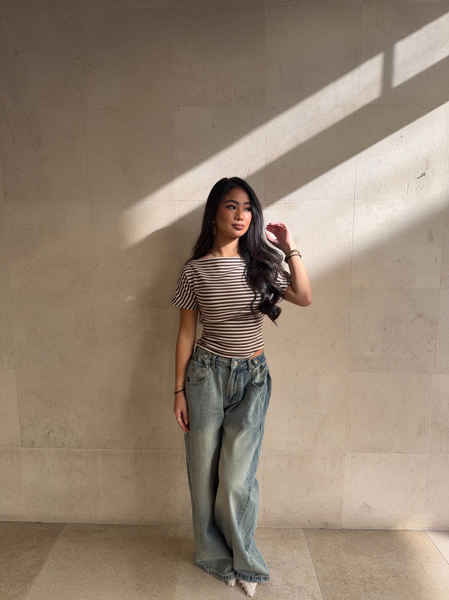 Gina Top - Brown/Creme